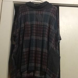 2x Plaid Turtleneck Poncho with Pockets